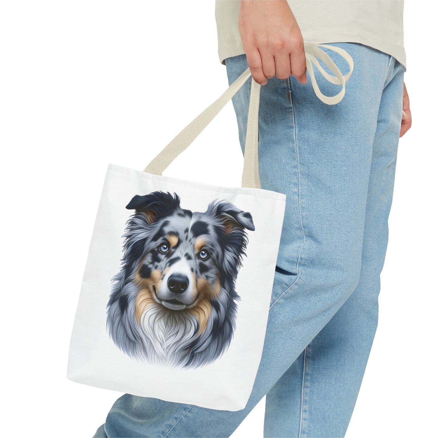 Australian Shepherd Blue Merle Realistic Illustration Tote Bag