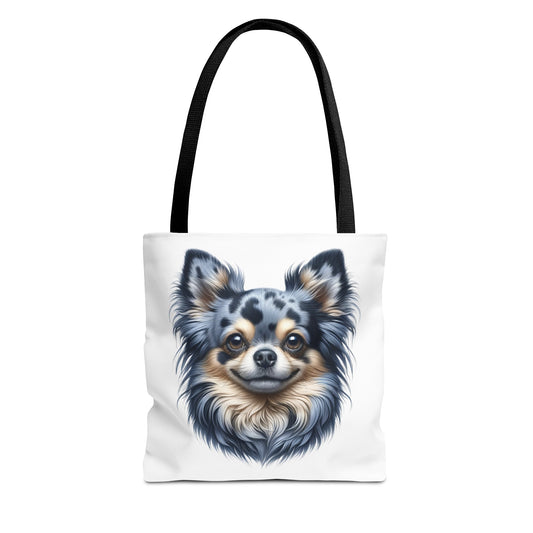 Chihuahua Blue Merle Pattern Long Coat Realistic Illustration Tote Bag