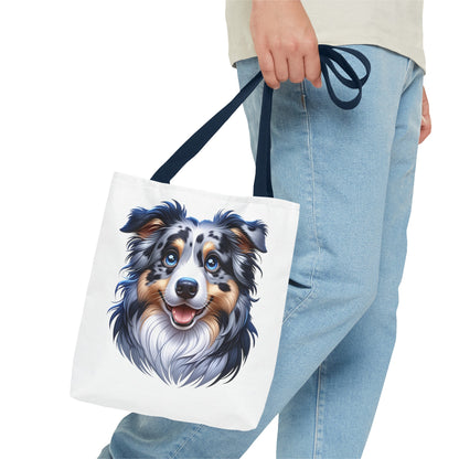 Australian Shepherd Blue Merle Cartoon Illustration Tote Bag