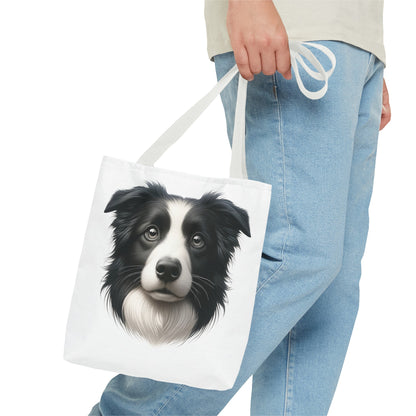 Border Collie Black & White Realistic Illustration Tote Bag