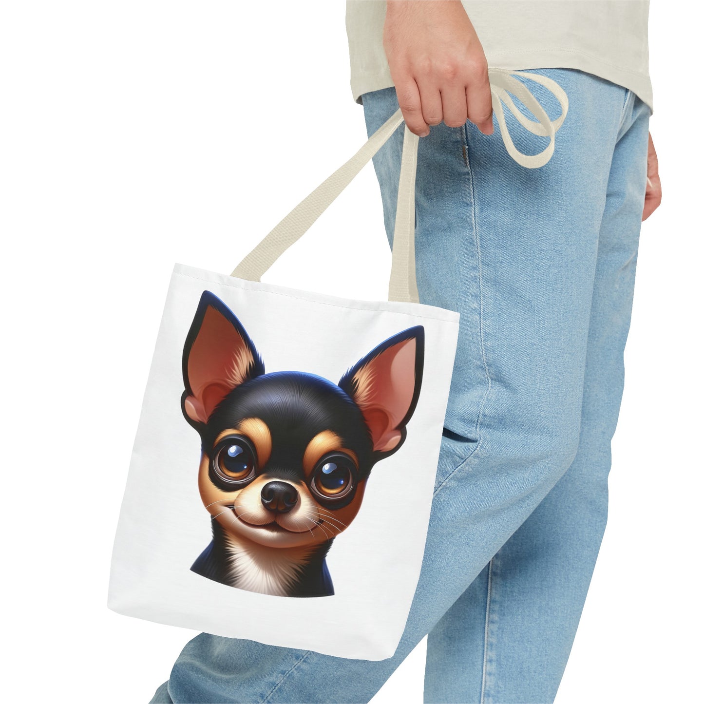 Chihuahua Black & Tan Smooth Coat Cartoon Illustration Tote Bag