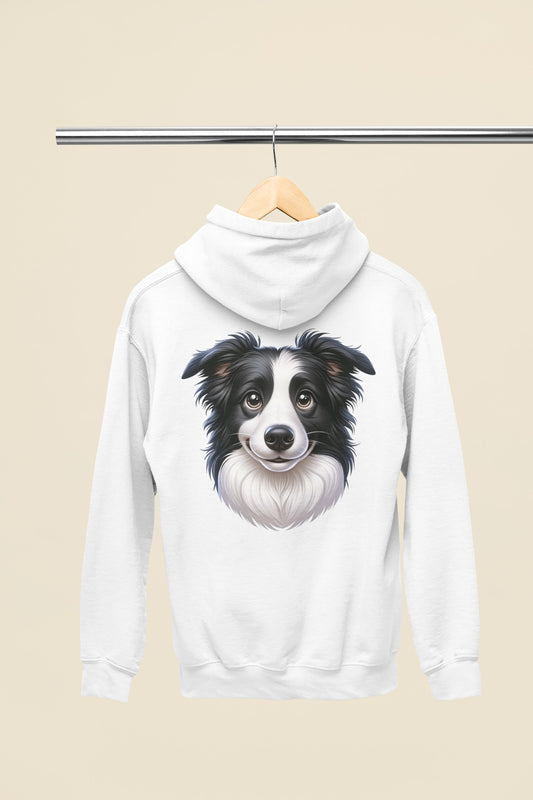 Border Collie Black & White Cartoon Back Print Hoodie