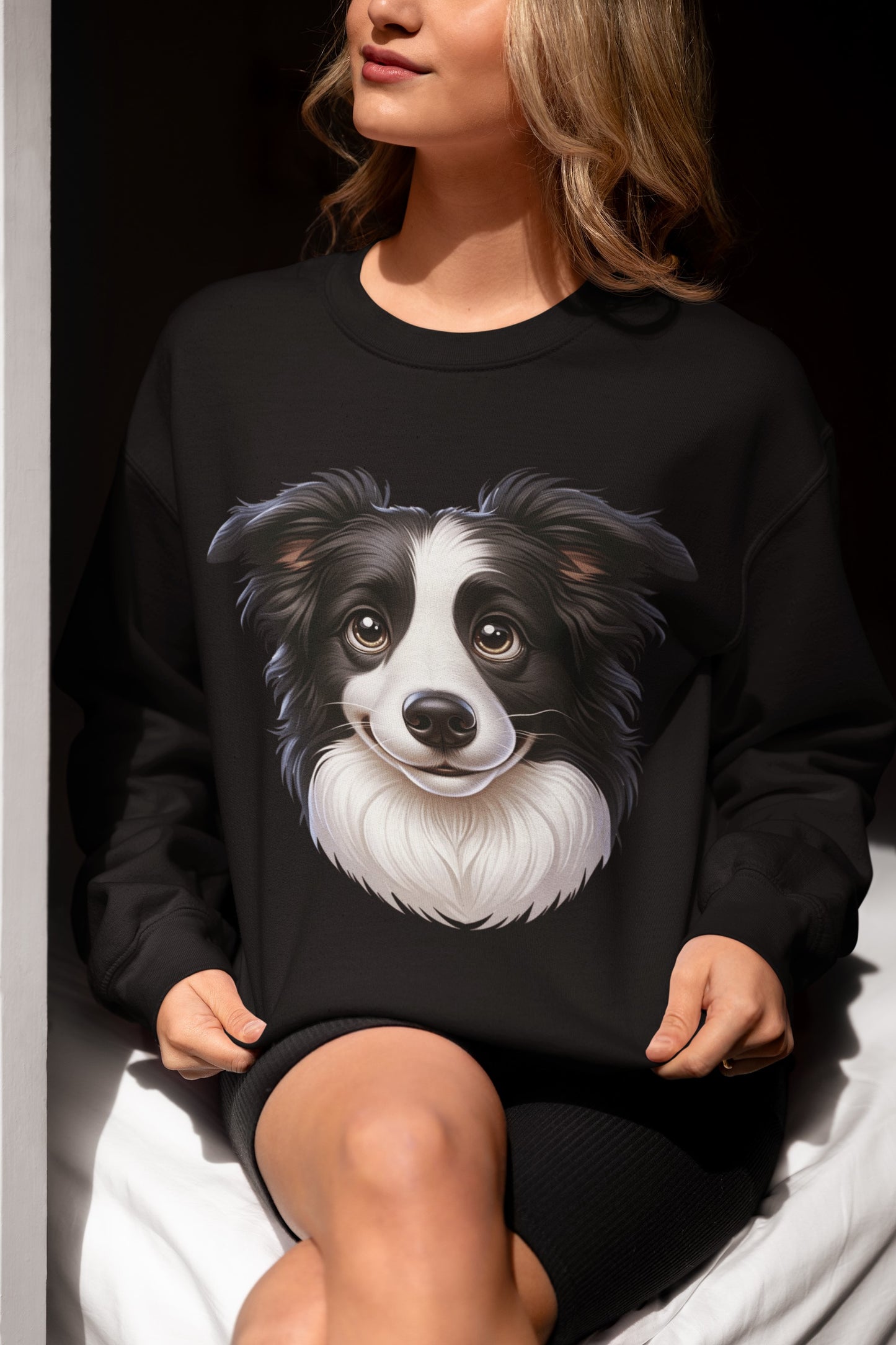 Border Collie Black & White Cartoon Design Crewneck Sweatshirt