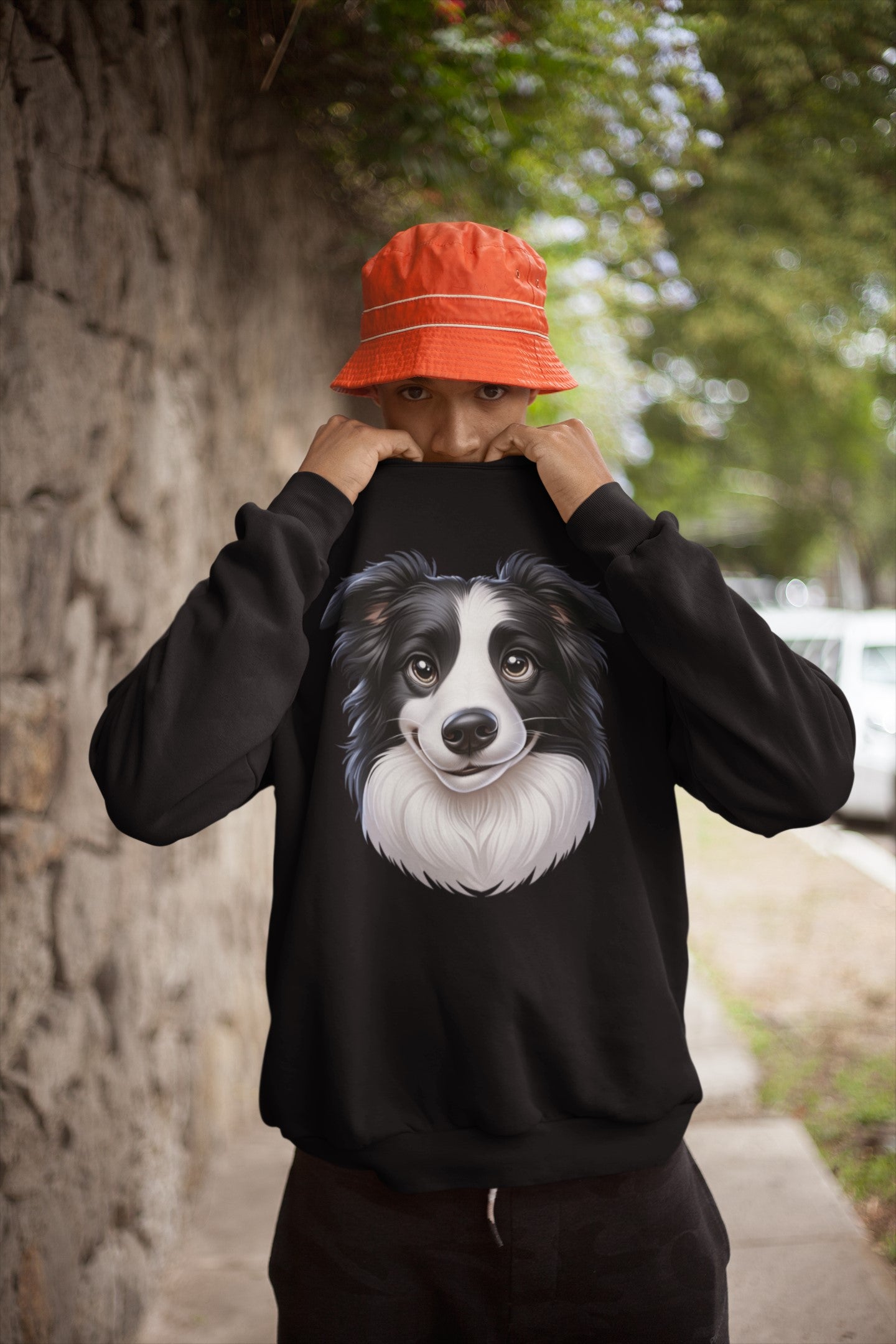 Border Collie Black & White Cartoon Design Crewneck Sweatshirt