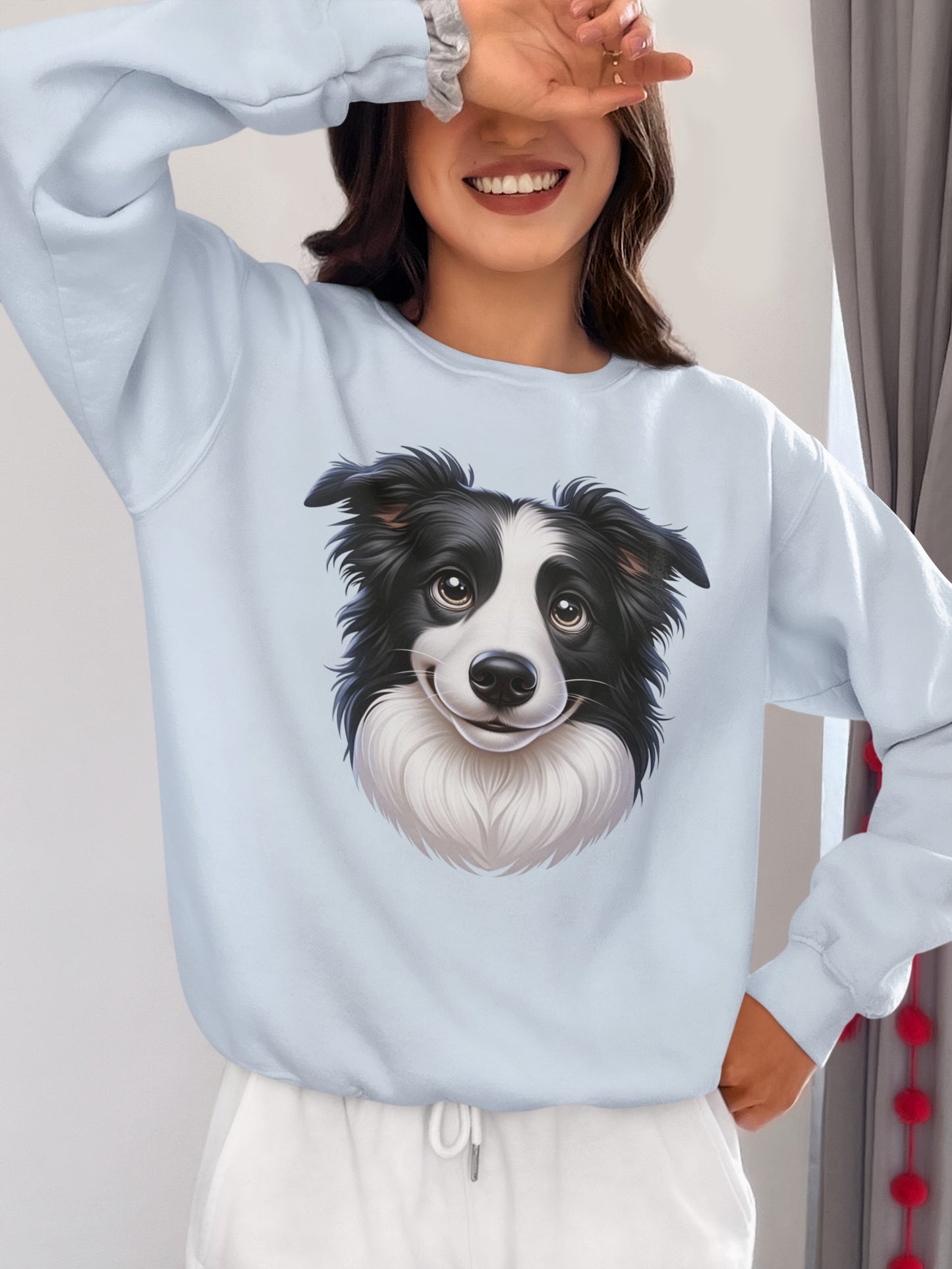 Border Collie Black & White Cartoon Design Crewneck Sweatshirt