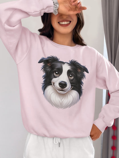 Border Collie Black & White Cartoon Design Crewneck Sweatshirt