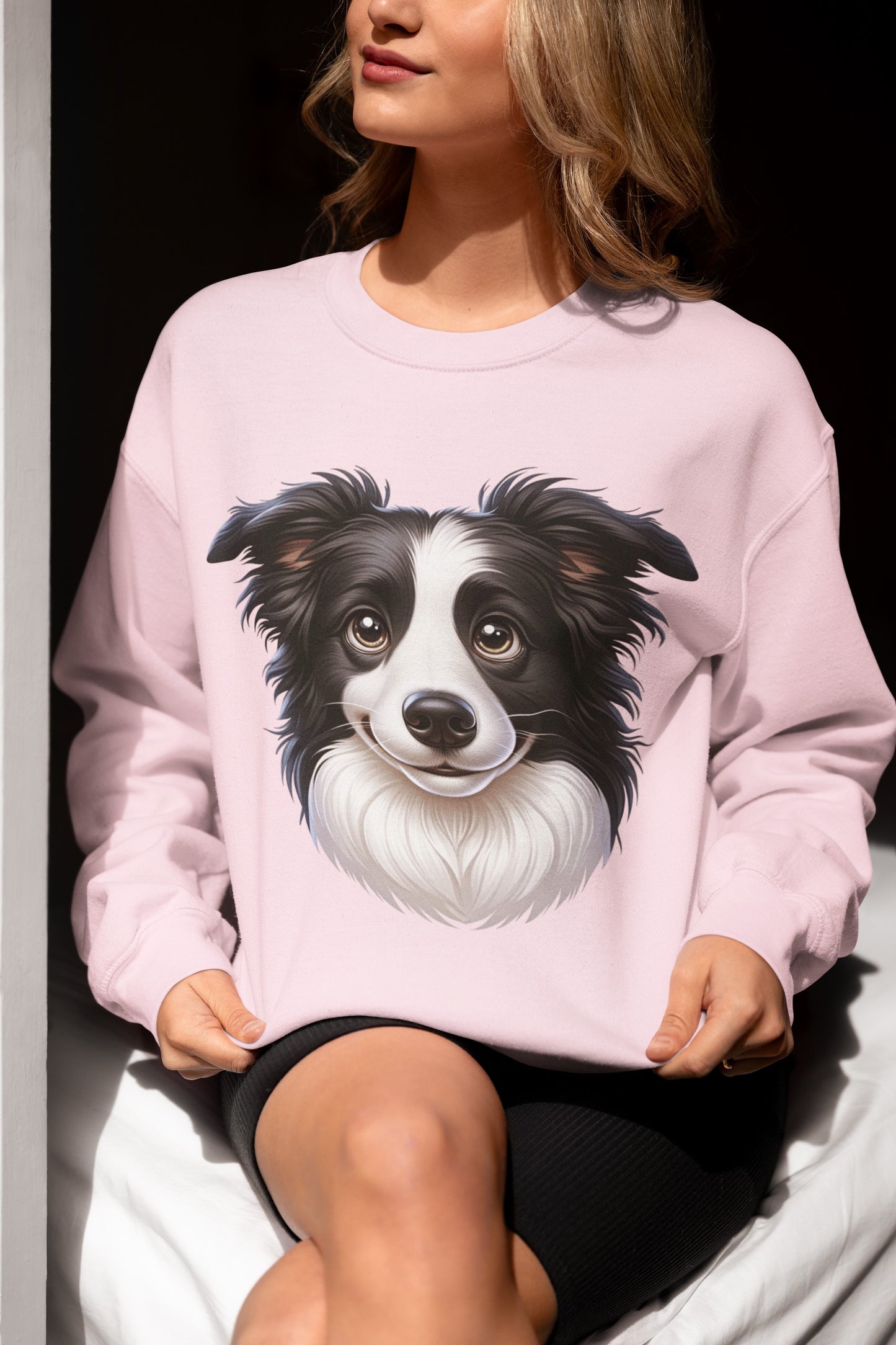 Border Collie Black & White Cartoon Design Crewneck Sweatshirt