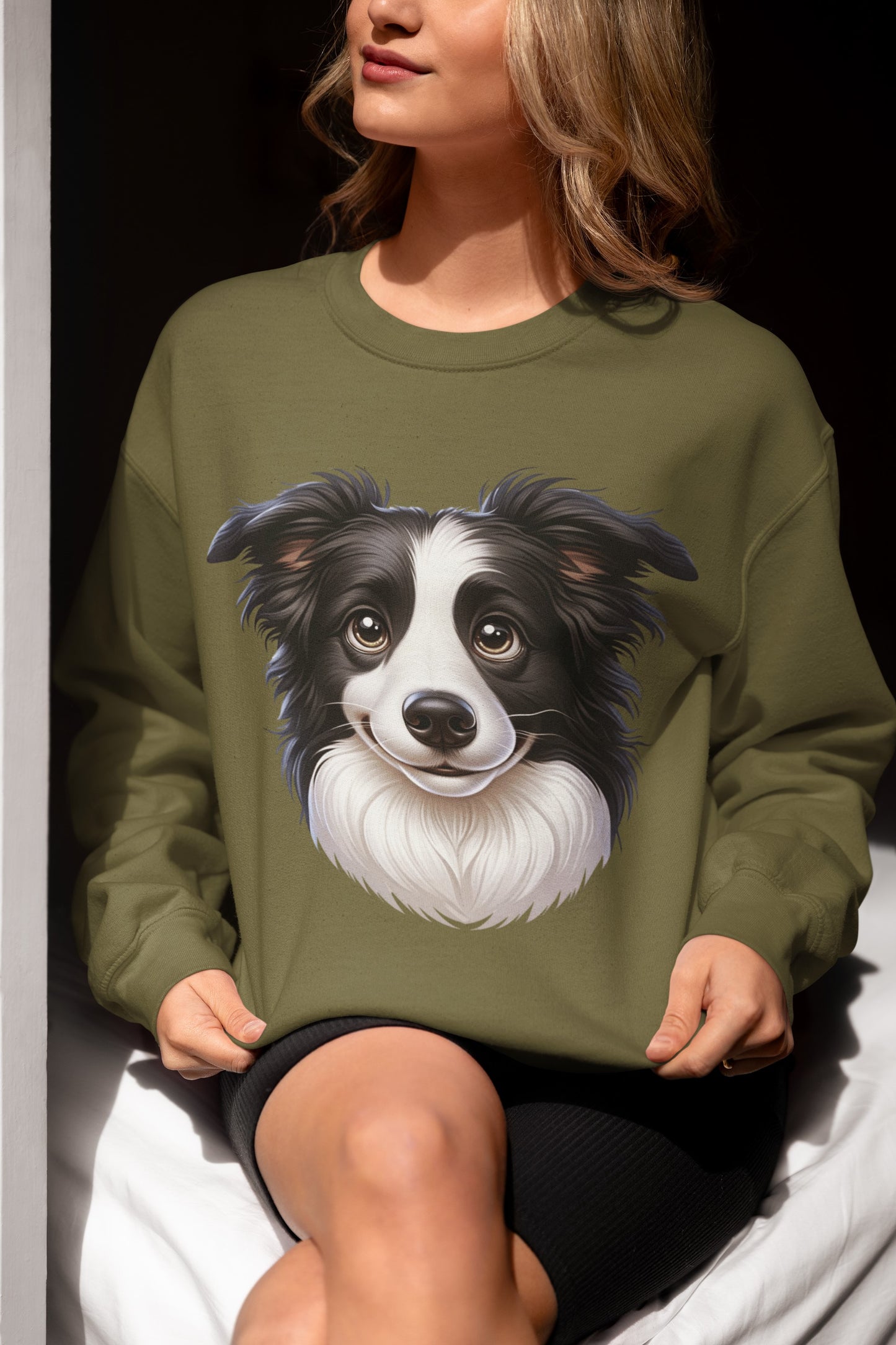 Border Collie Black & White Cartoon Design Crewneck Sweatshirt