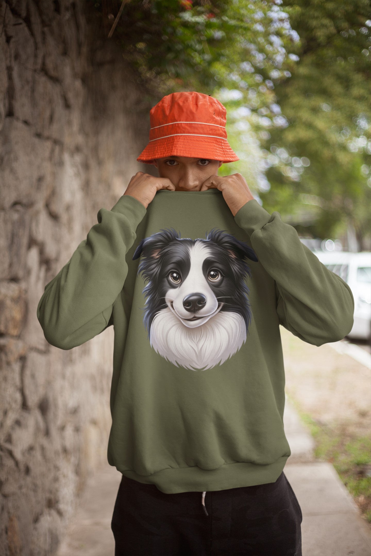 Border Collie Black & White Cartoon Design Crewneck Sweatshirt