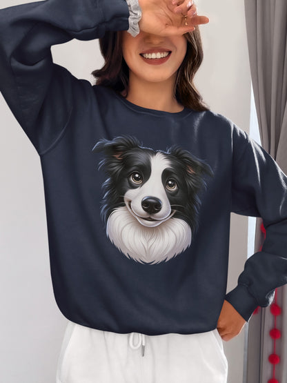 Border Collie Black & White Cartoon Design Crewneck Sweatshirt