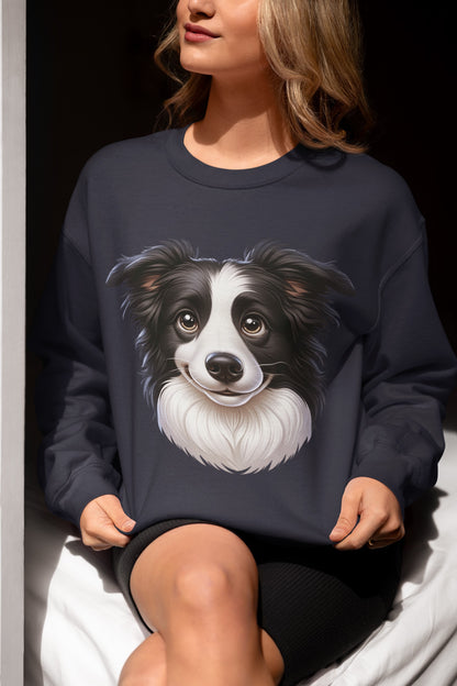 Border Collie Black & White Cartoon Design Crewneck Sweatshirt