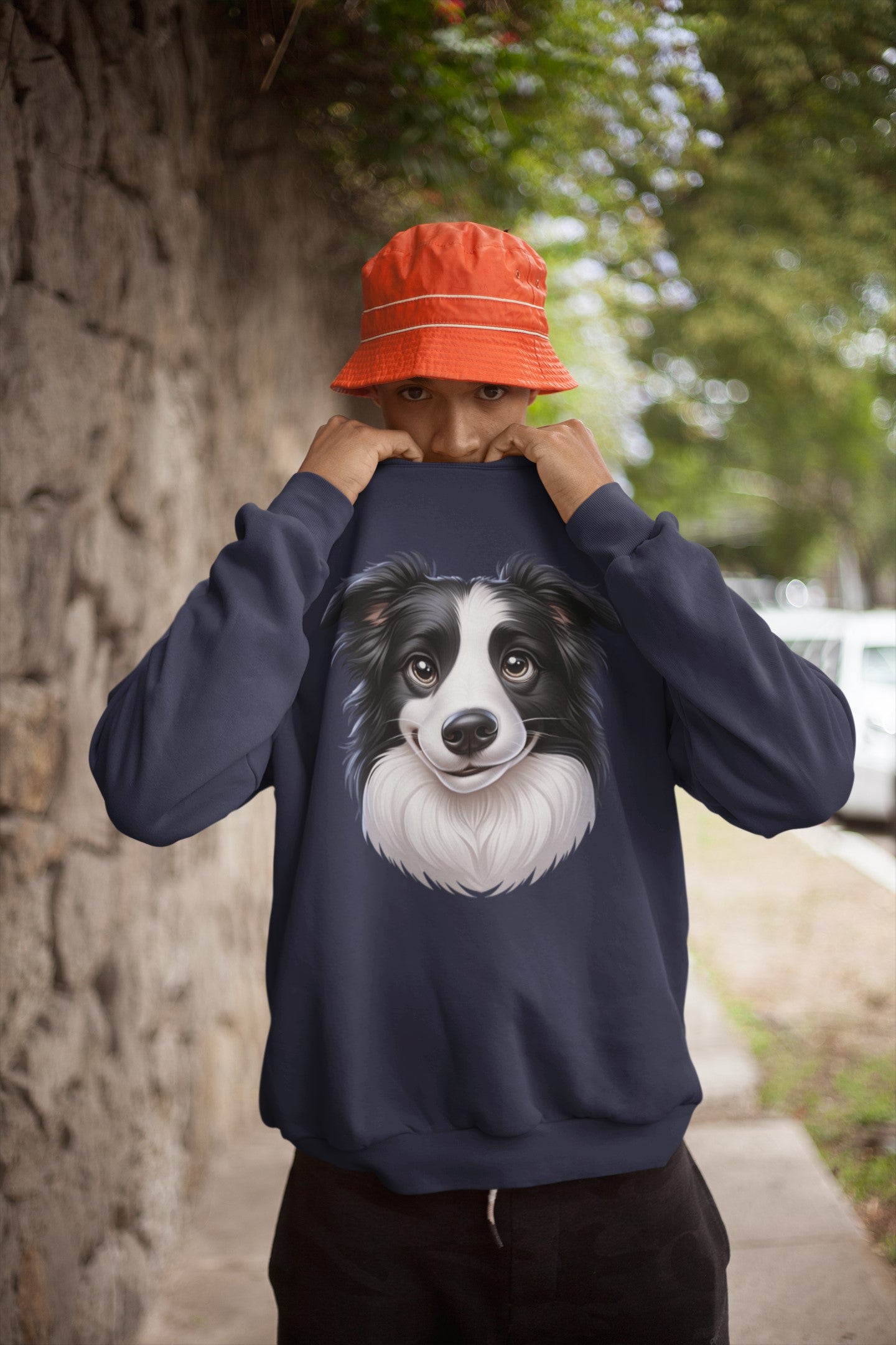 Border Collie Black & White Cartoon Design Crewneck Sweatshirt