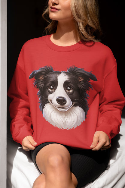 Border Collie Black & White Cartoon Design Crewneck Sweatshirt