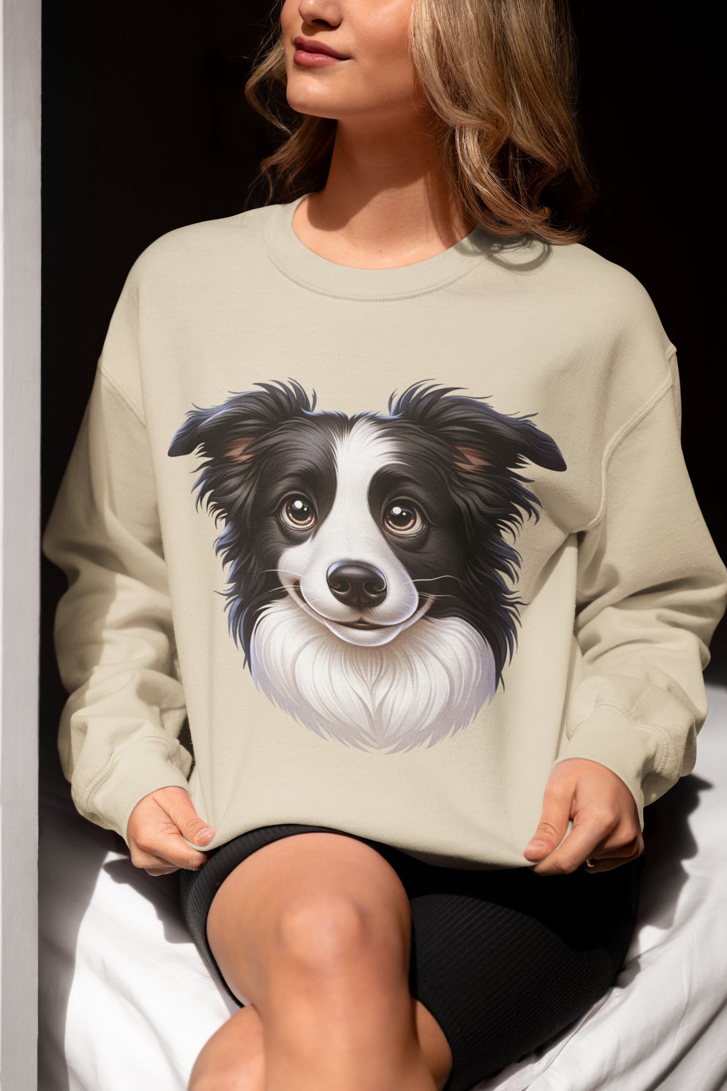 Border Collie Black & White Cartoon Design Crewneck Sweatshirt