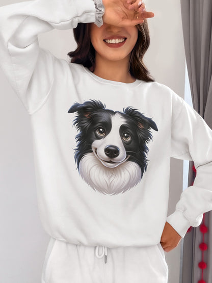 Border Collie Black & White Cartoon Design Crewneck Sweatshirt