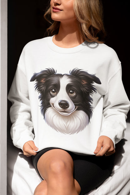 Border Collie Black & White Cartoon Design Crewneck Sweatshirt