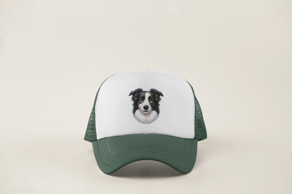 Border Collie Black & White Cartoon Portrait Trucker Caps