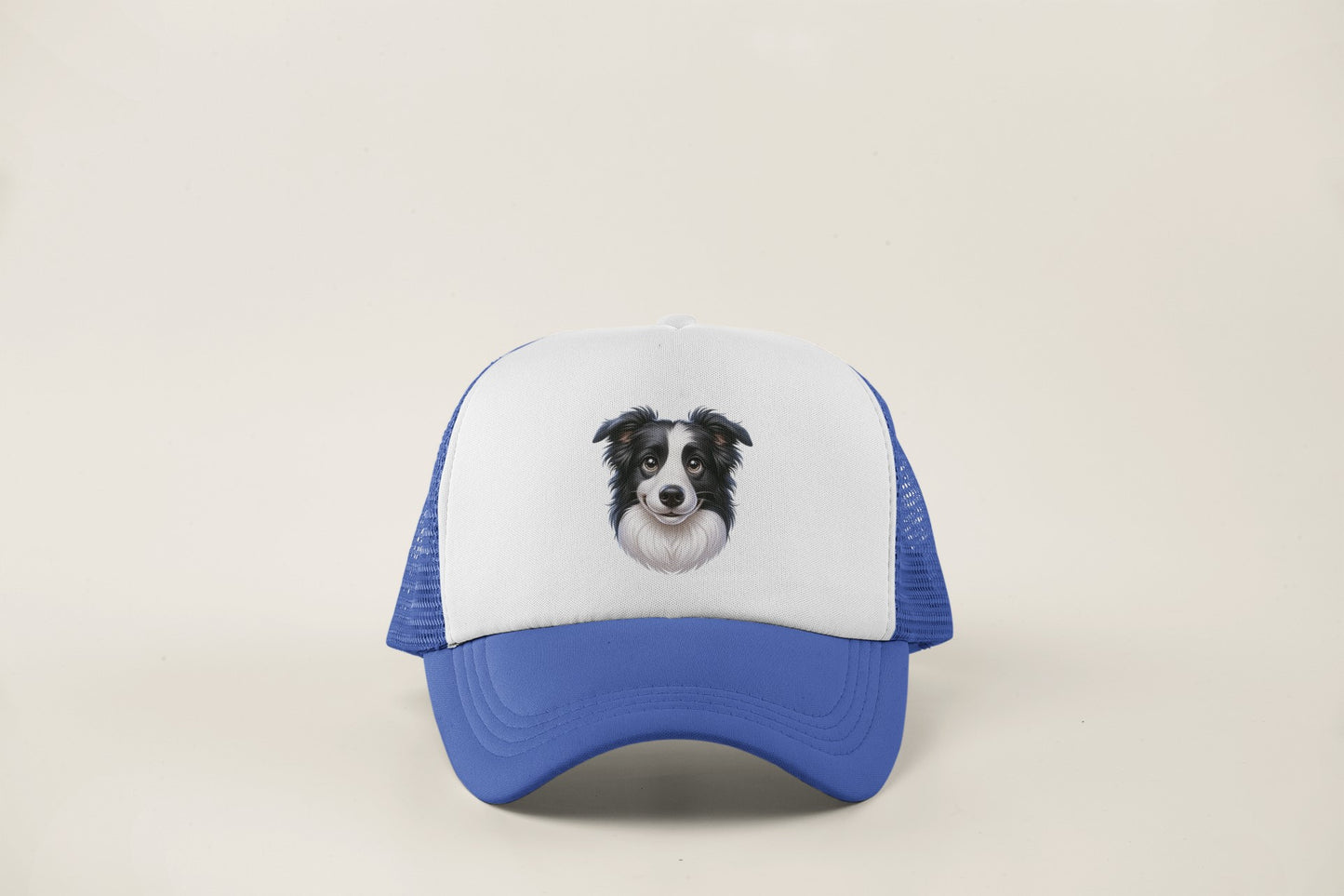 Border Collie Black & White Cartoon Portrait Trucker Caps