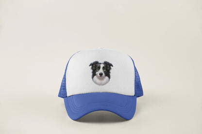 Border Collie Black & White Cartoon Portrait Trucker Caps