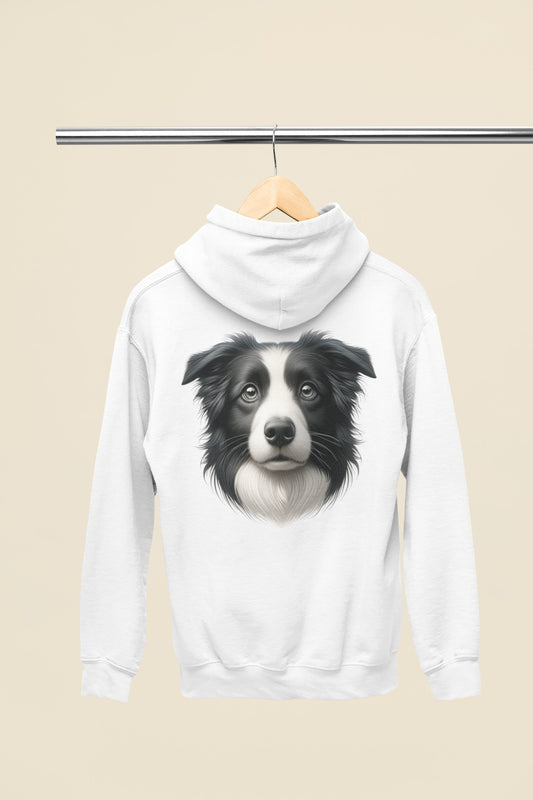 Border Collie Black & White Realistic Back Print Hoodie