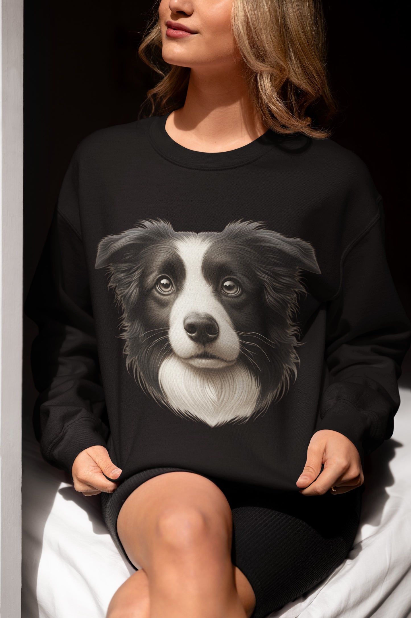 Border Collie Black & White Realistic Design Crewneck Sweatshirt