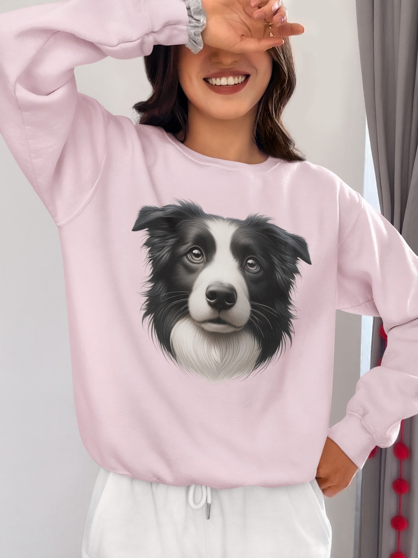 Border Collie Black & White Realistic Design Crewneck Sweatshirt