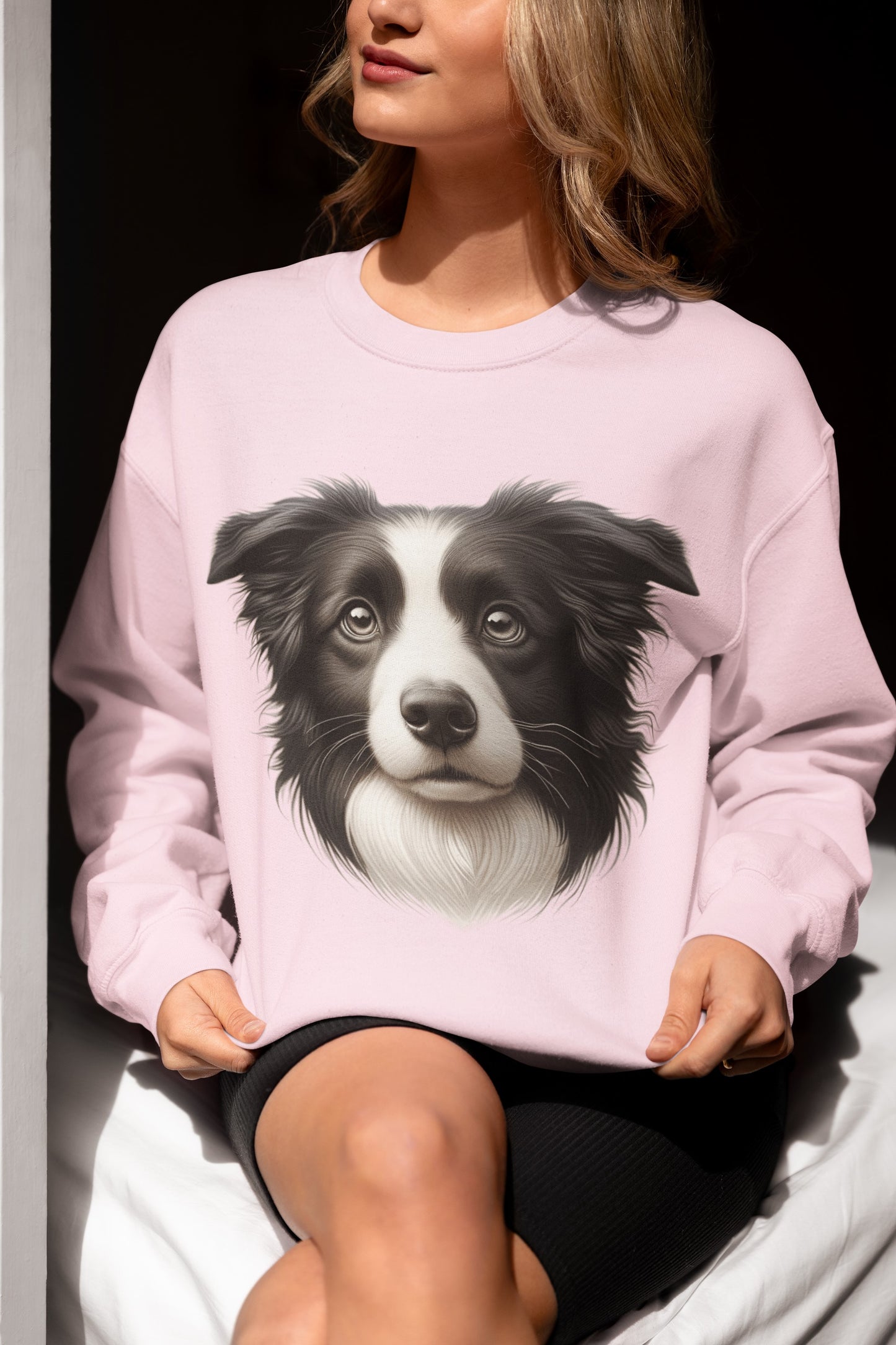 Border Collie Black & White Realistic Design Crewneck Sweatshirt