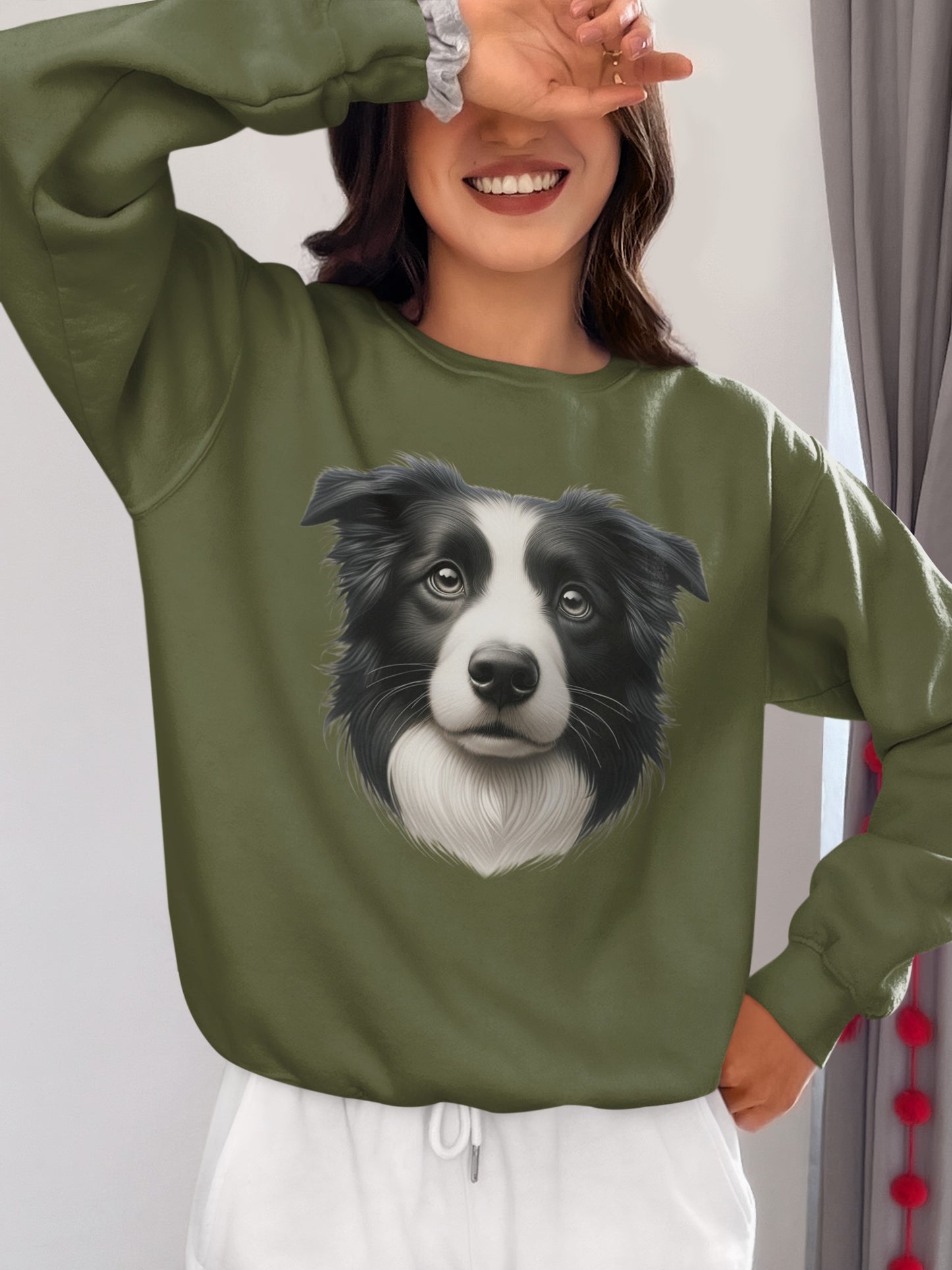 Border Collie Black & White Realistic Design Crewneck Sweatshirt