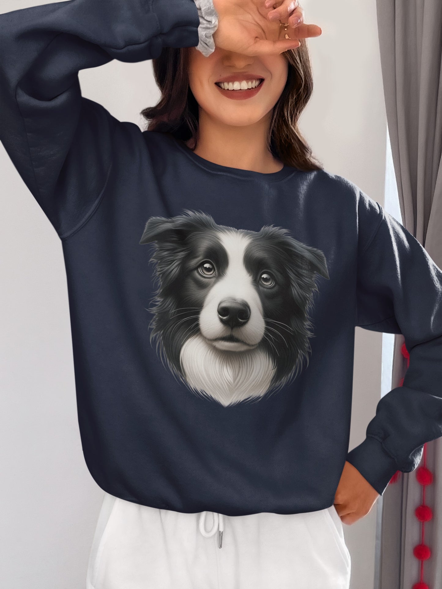 Border Collie Black & White Realistic Design Crewneck Sweatshirt