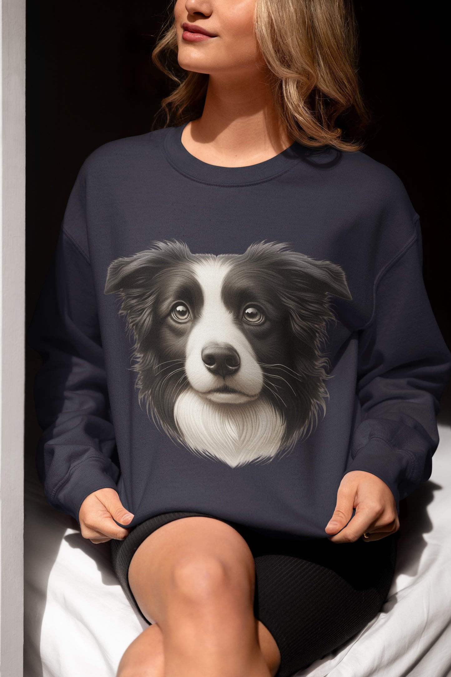 Border Collie Black & White Realistic Design Crewneck Sweatshirt