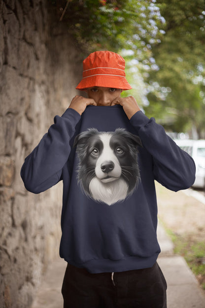 Border Collie Black & White Realistic Design Crewneck Sweatshirt