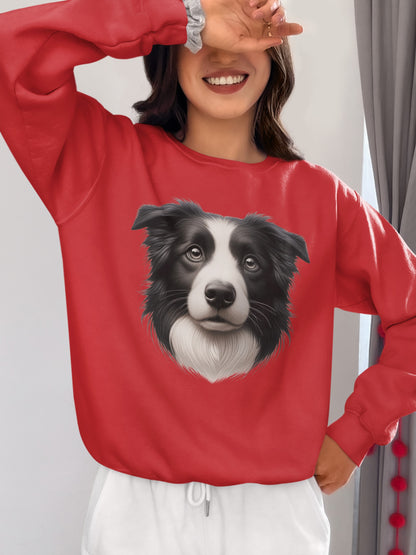 Border Collie Black & White Realistic Design Crewneck Sweatshirt