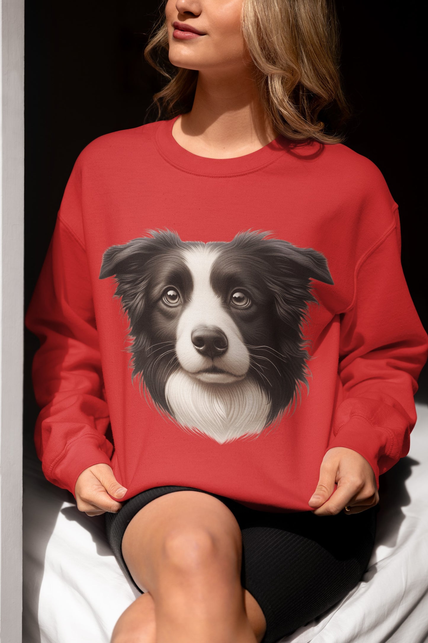 Border Collie Black & White Realistic Design Crewneck Sweatshirt