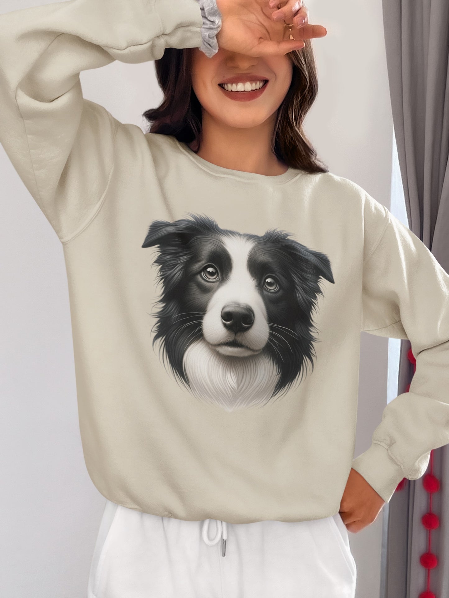 Border Collie Black & White Realistic Design Crewneck Sweatshirt