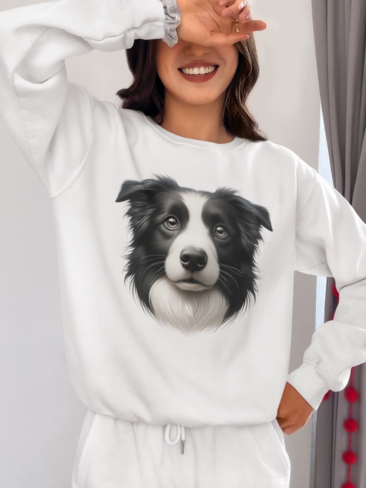 Border Collie Black & White Realistic Design Crewneck Sweatshirt