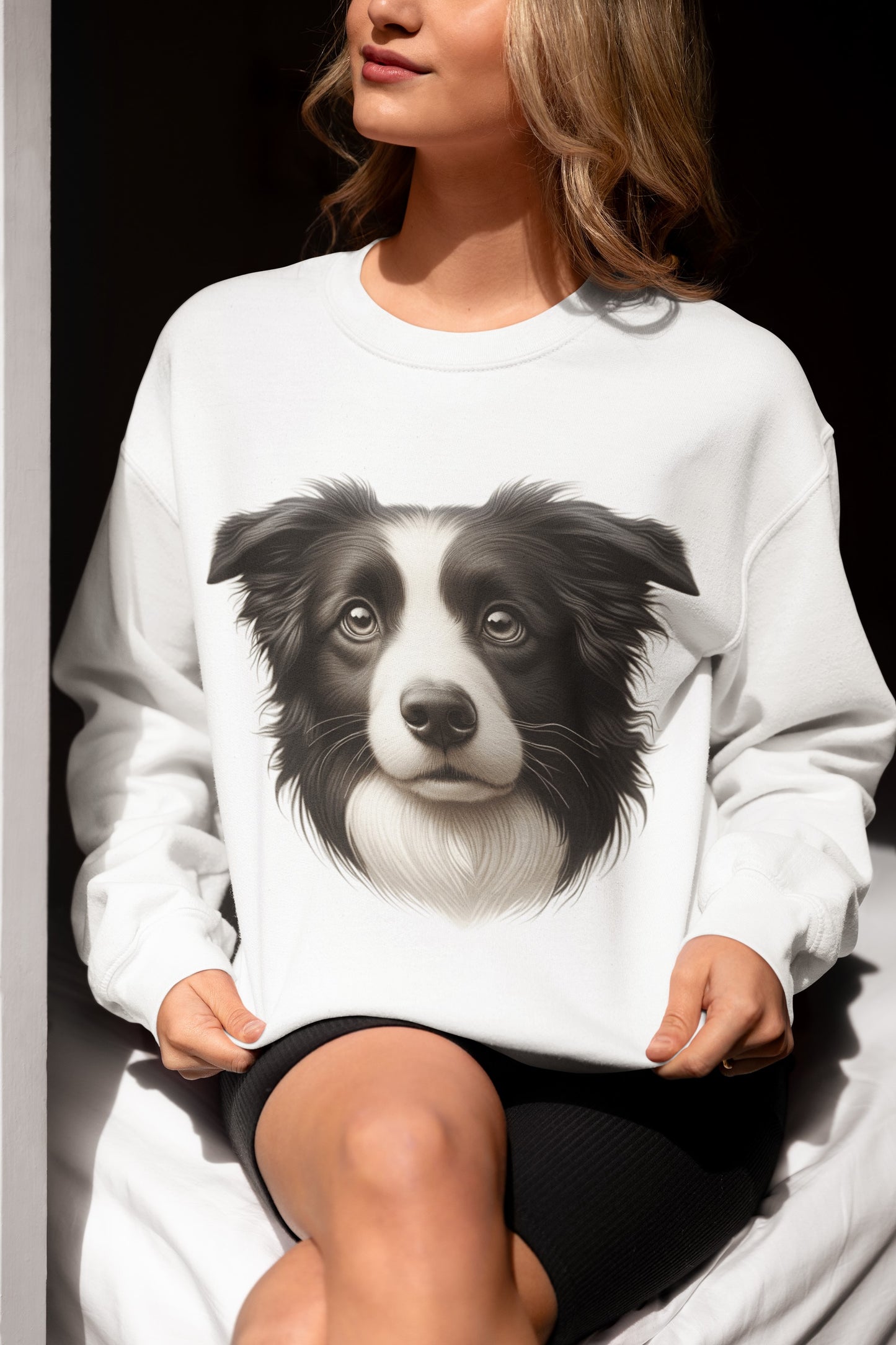 Border Collie Black & White Realistic Design Crewneck Sweatshirt