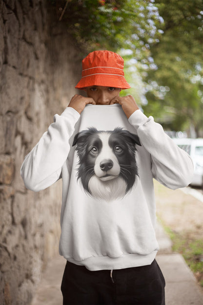 Border Collie Black & White Realistic Design Crewneck Sweatshirt