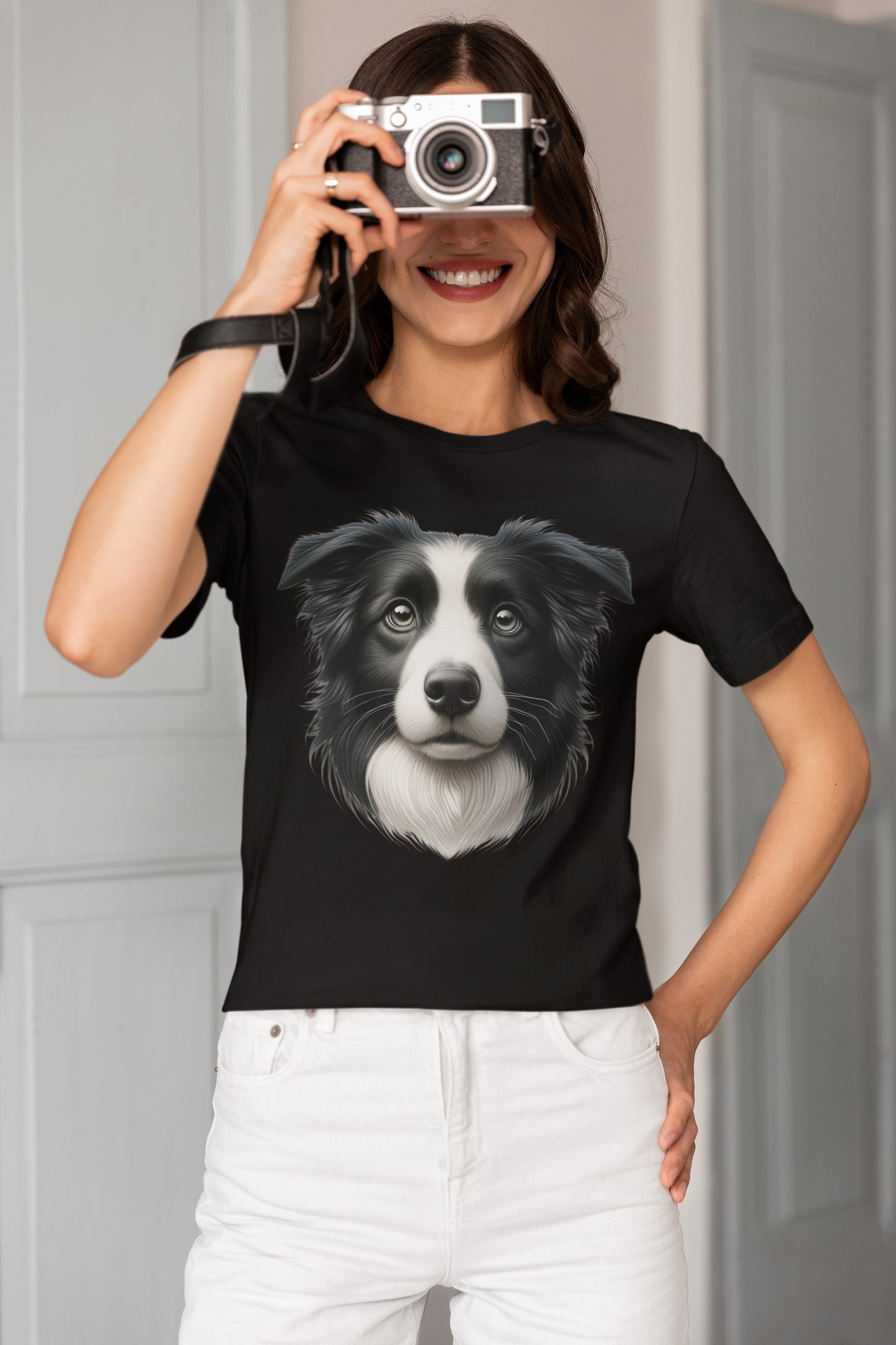 Border Collie Black & White Realistic Graphic Tee