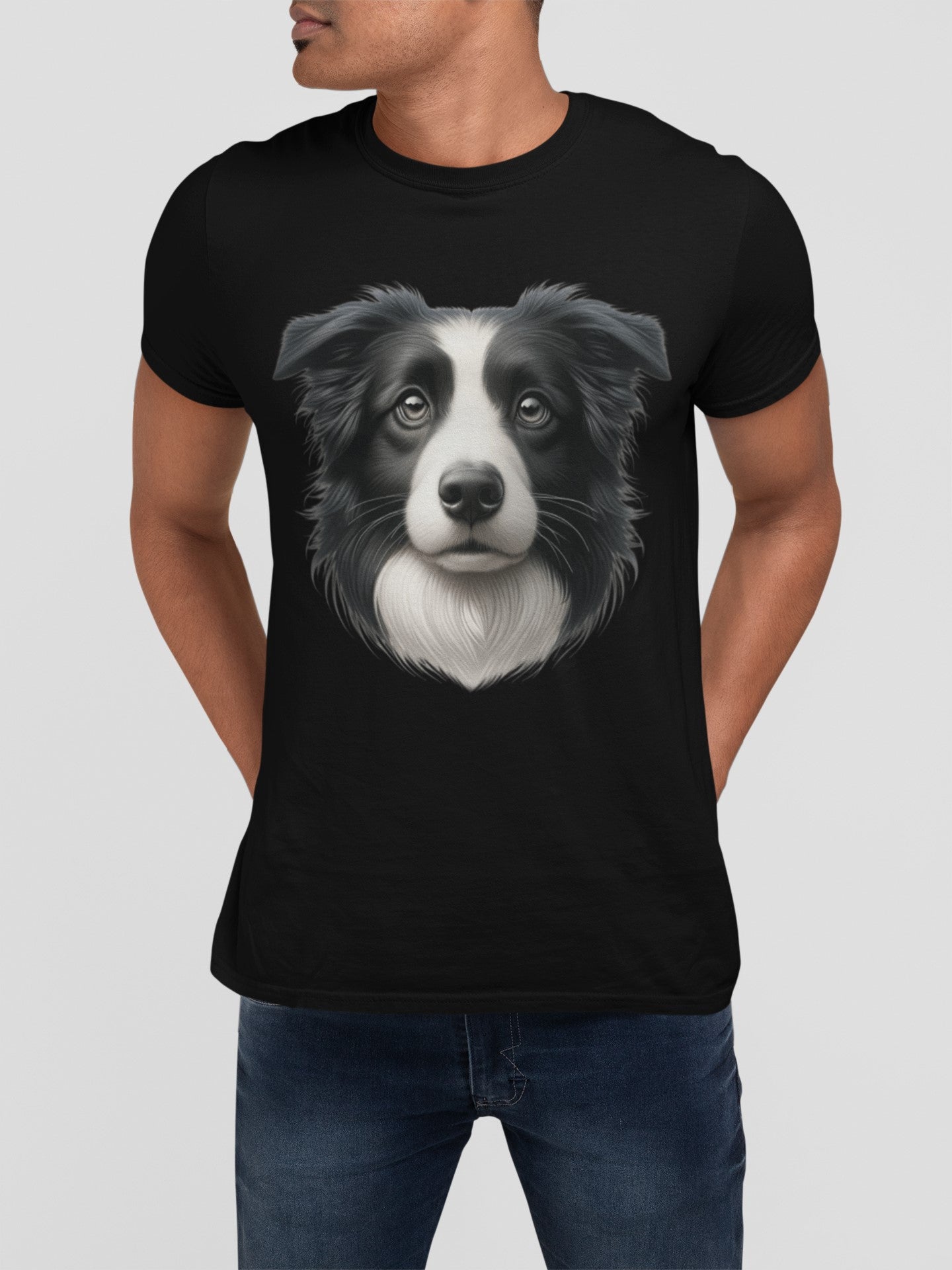 Border Collie Black & White Realistic Graphic Tee