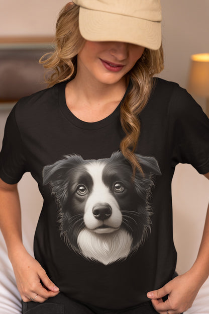Border Collie Black & White Realistic Graphic Tee