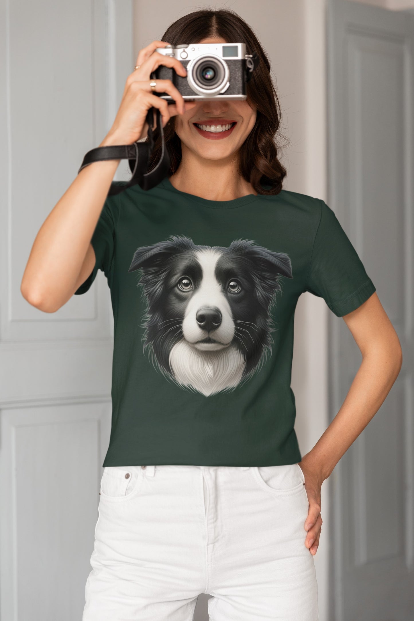 Border Collie Black & White Realistic Graphic Tee