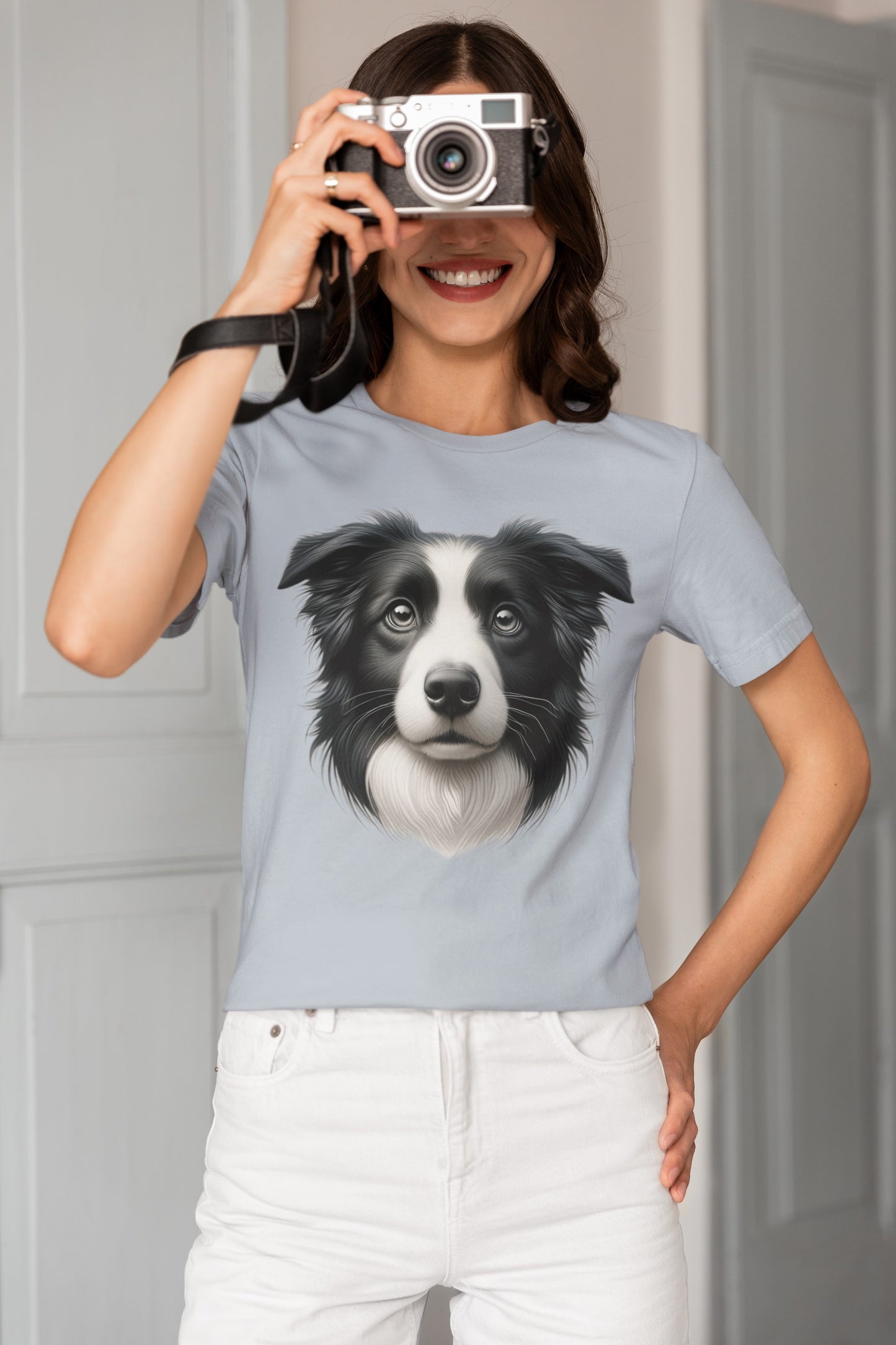 Border Collie Black & White Realistic Graphic Tee