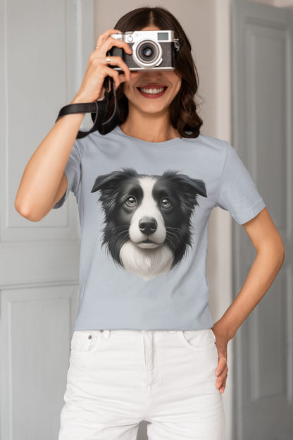 Border Collie Black & White Realistic Graphic Tee