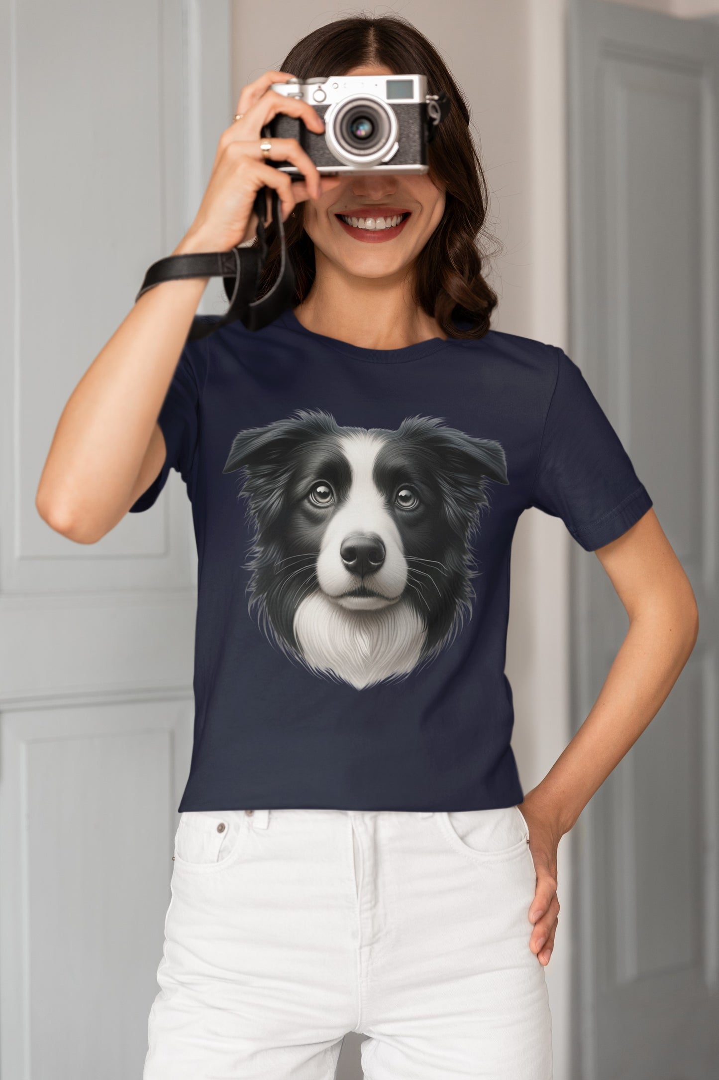 Border Collie Black & White Realistic Graphic Tee