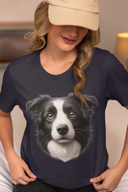 Border Collie Black & White Realistic Graphic Tee