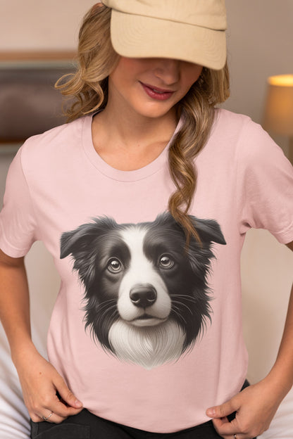 Border Collie Black & White Realistic Graphic Tee