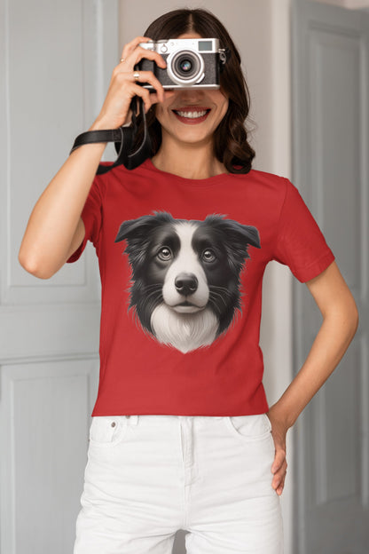 Border Collie Black & White Realistic Graphic Tee
