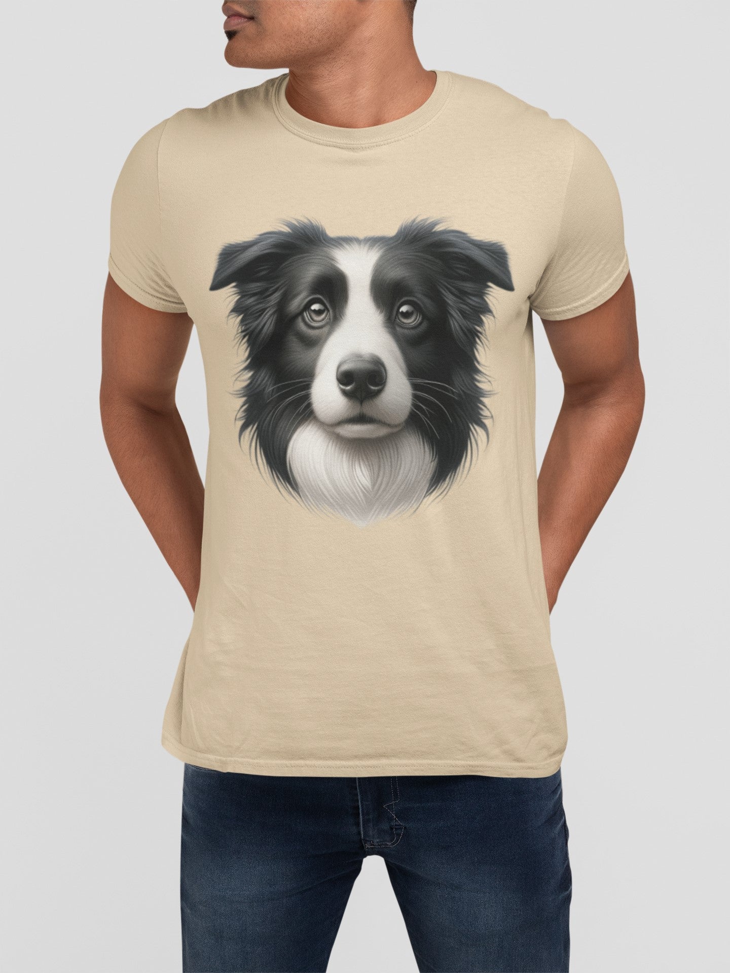 Border Collie Black & White Realistic Graphic Tee