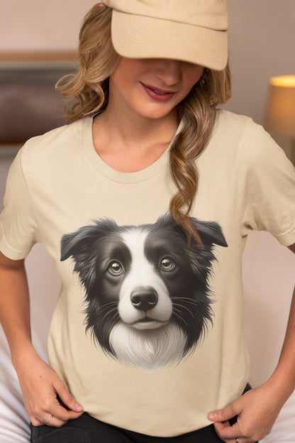 Border Collie Black & White Realistic Graphic Tee