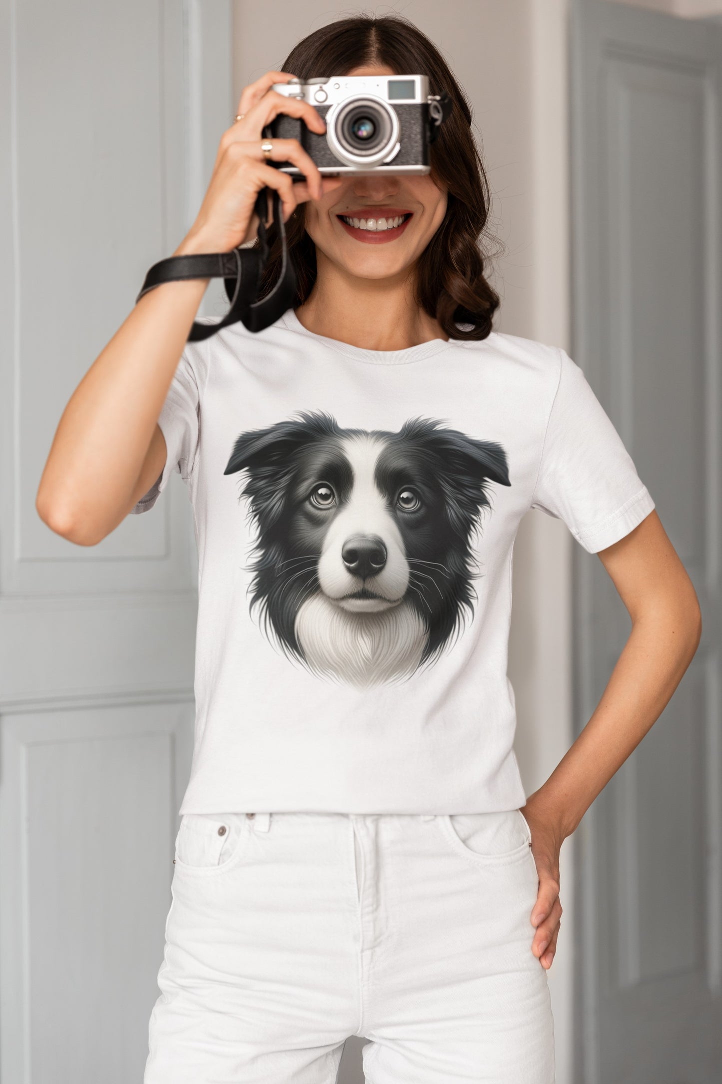 Border Collie Black & White Realistic Graphic Tee